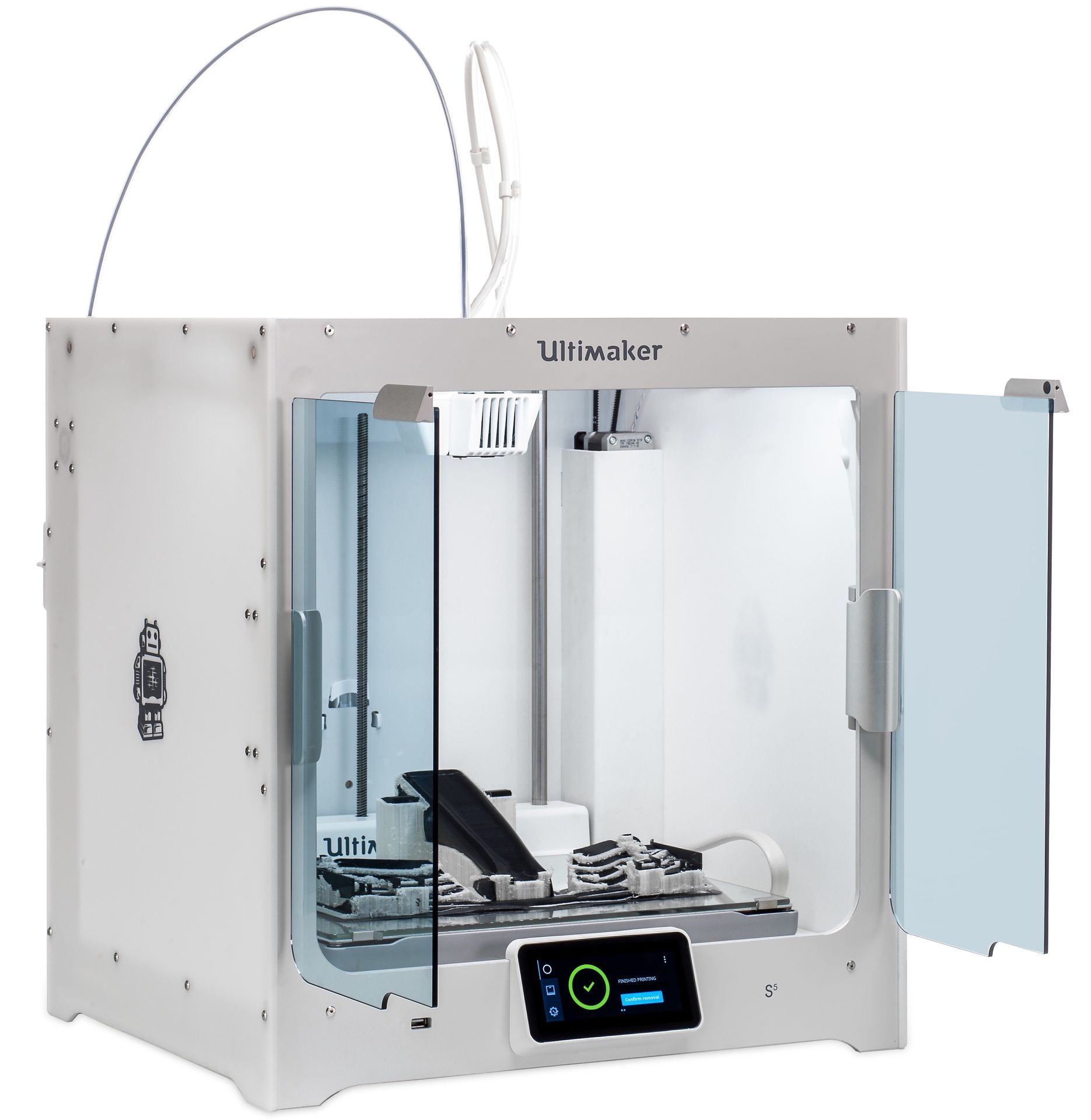 UltiMaker-S5-3D-Drucker.offene-tür-mit-bauteilen Ultimaker S5 Seitenansicht
