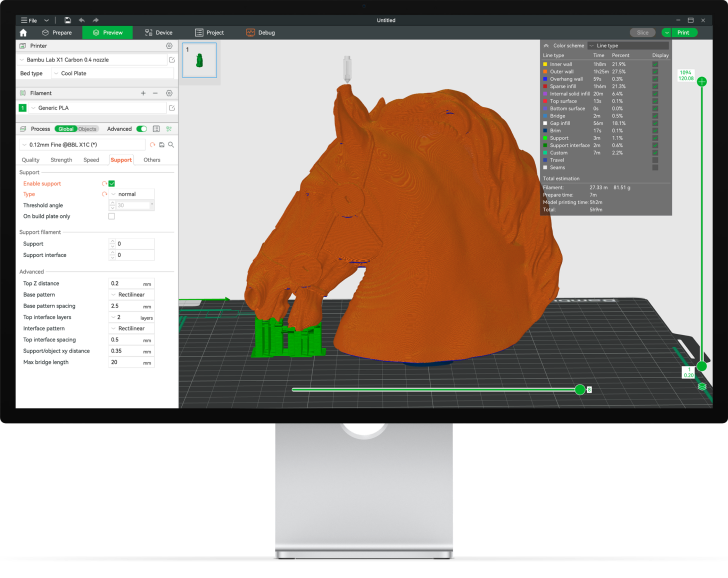 Bambu Studio 2.0 Overlay Bambu Studio 2.0 Overlay mit Pferdekopf im Slicer