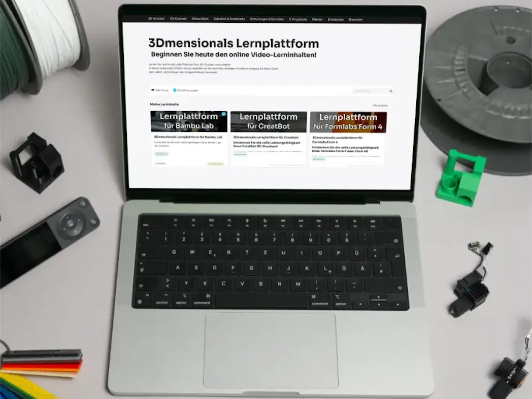 Ein Blick auf unsere Lernplattform für Bambu Lab, CreatBot, Formlabs Form 4 3D 