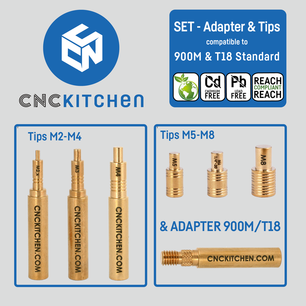 CNC Kitchen Lötspitzen SET mit Adapter (Einschmelzhilfen für Gewinde-Einsätze)